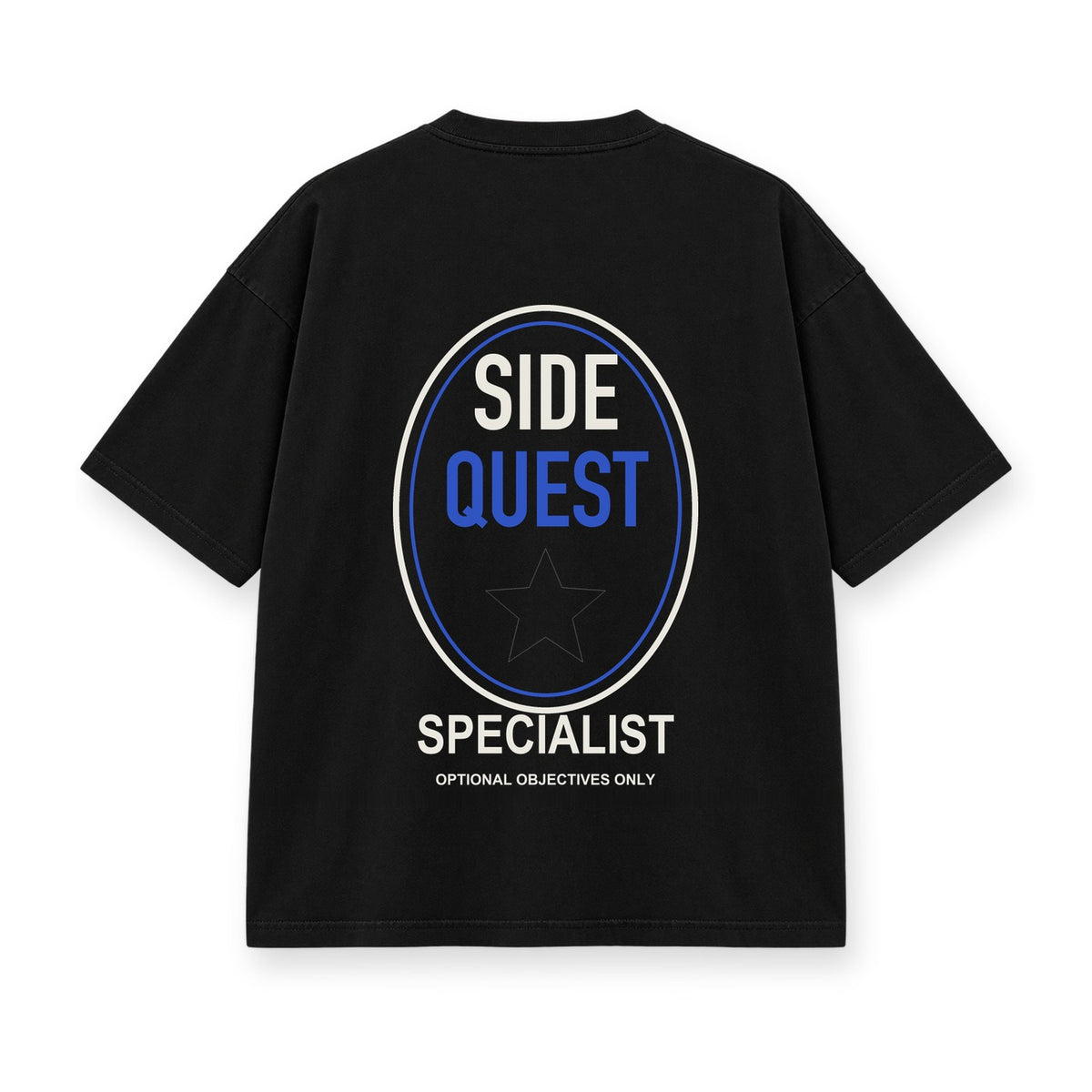 Side Quest Specialist baskılı siyah tişört