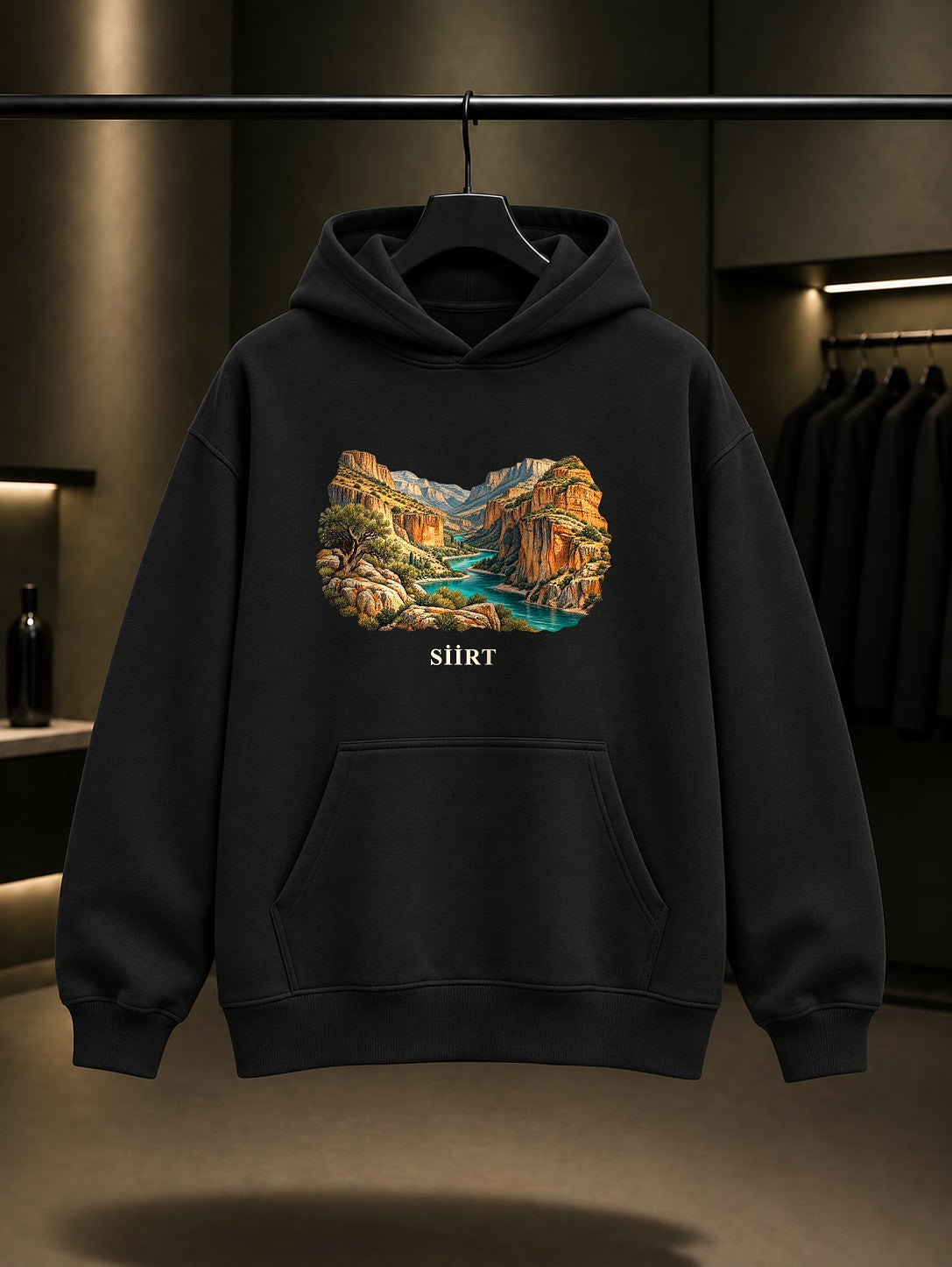 Siirt Botan Vadisi baskılı siyah kapüşonlu sweatshirt
