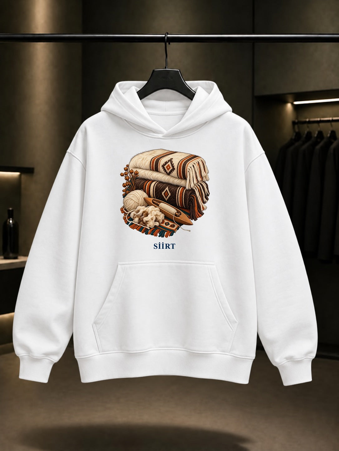 Siirt Battaniyesi baskılı beyaz kapüşonlu sweatshirt