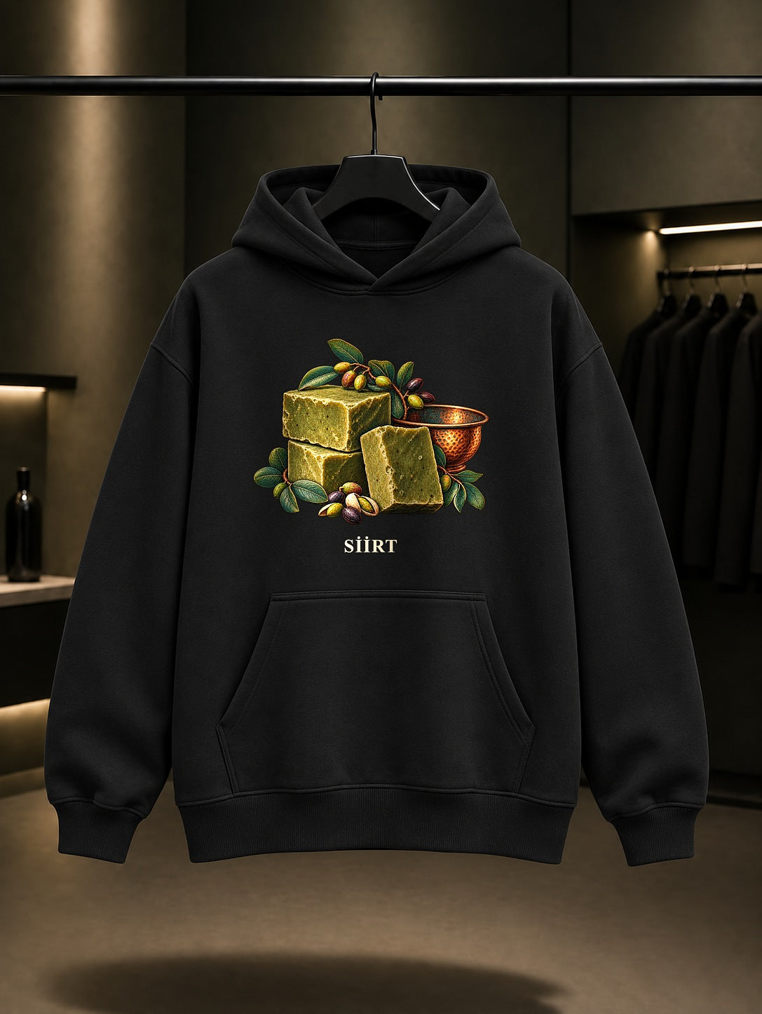 Siirt Bittim Sabunu baskılı siyah kapüşonlu sweatshirt