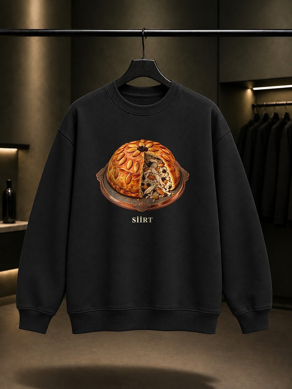Siirt Perde Pilavı baskılı siyah sweatshirt