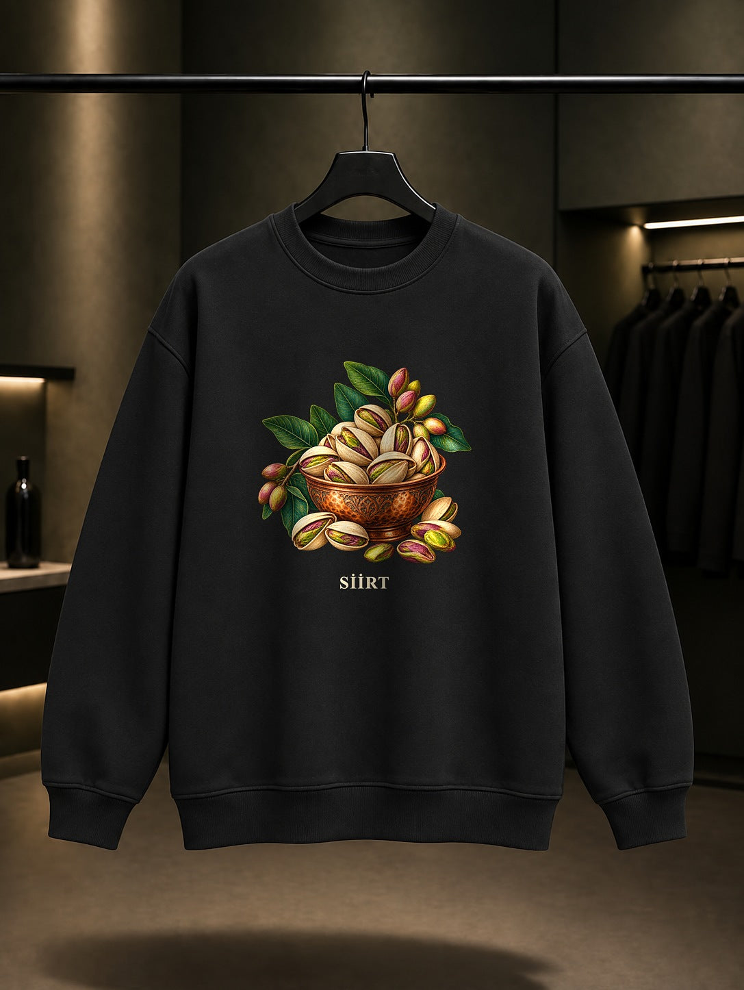 Siirt Fıstığı baskılı siyah sweatshirt