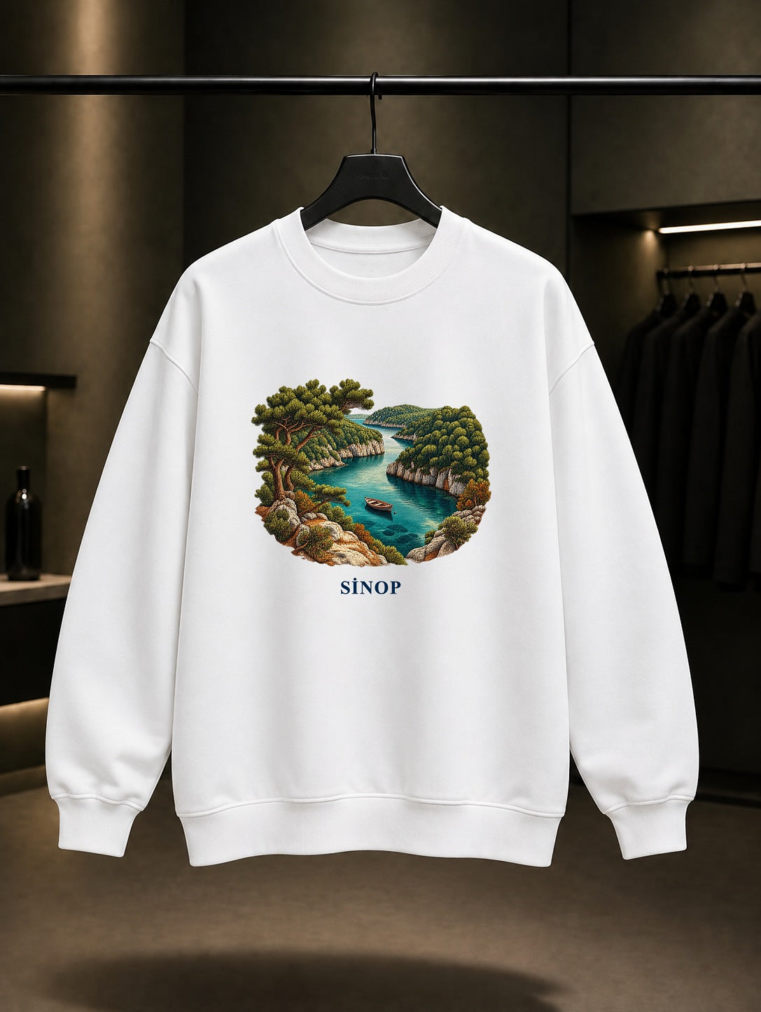 Sinop Hamsilos Koyu baskılı beyaz sweatshirt