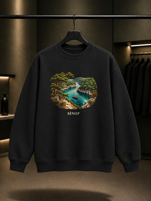 Sinop Hamsilos Koyu baskılı siyah sweatshirt