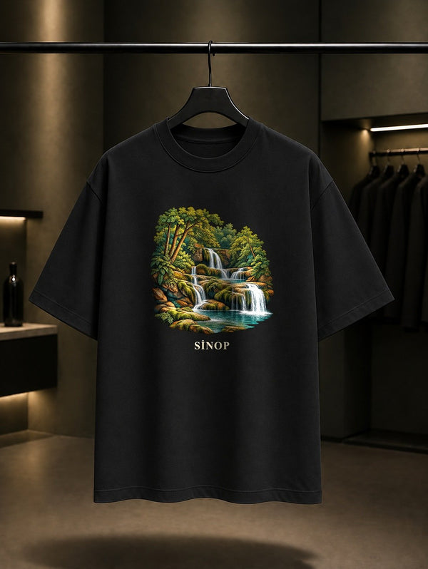 Sinop Erfelek Şelaleleri baskılı siyah t-shirt