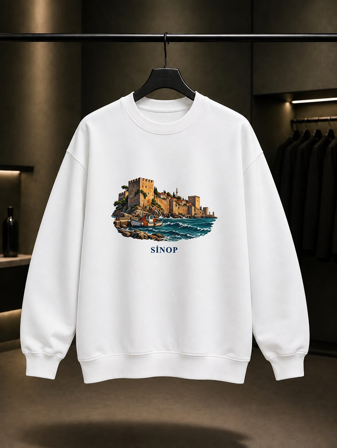 Sinop Kalesi baskılı beyaz sweatshirt