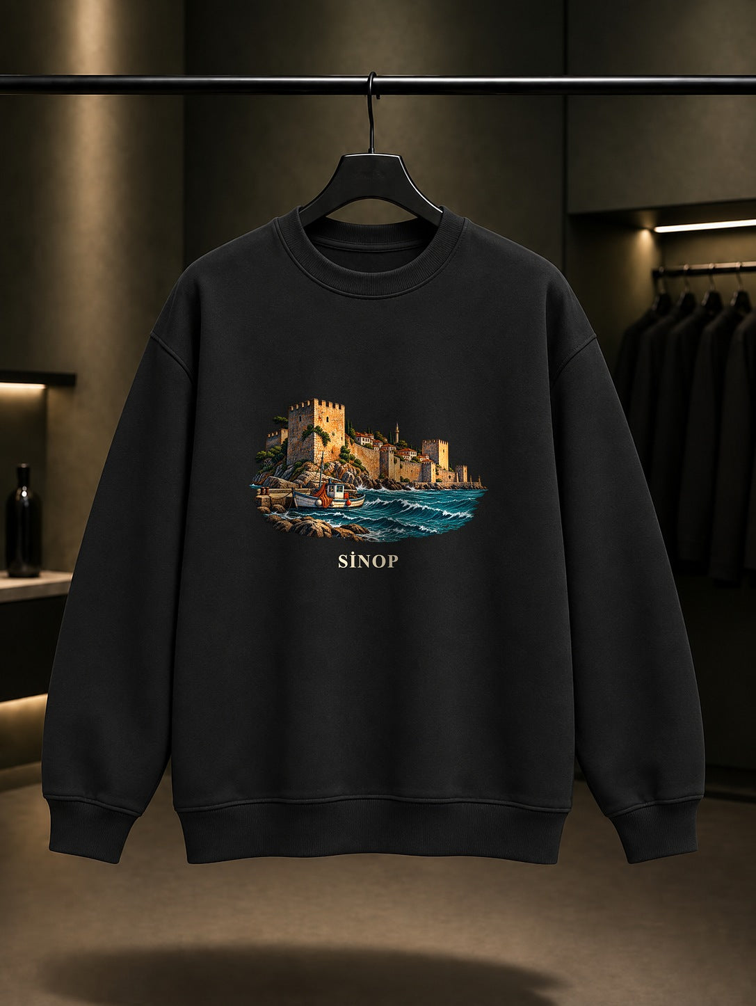 Sinop Kalesi baskılı siyah sweatshirt