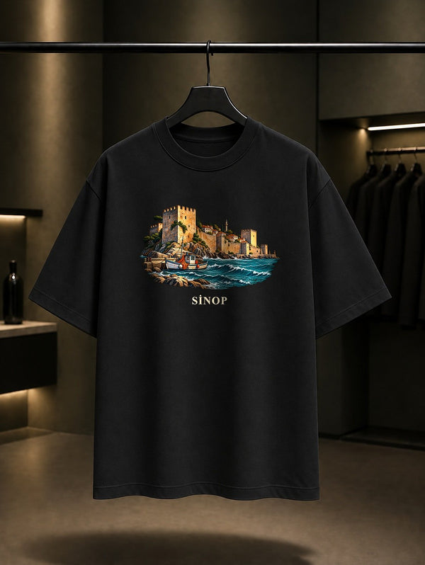 Sinop Kalesi baskılı siyah t-shirt