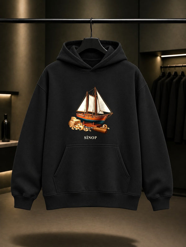 Sinop Kotra Maket baskılı siyah kapüşonlu sweatshirt