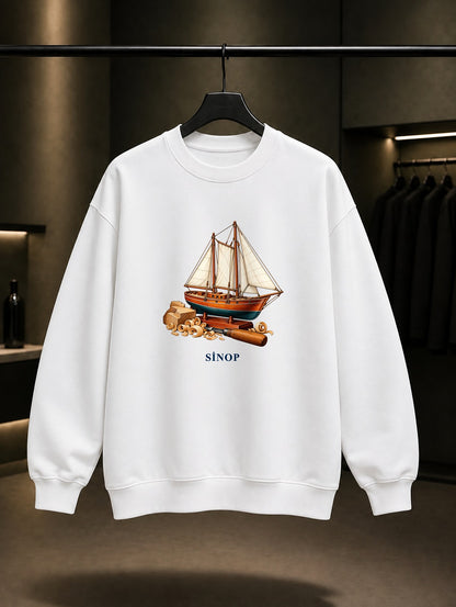 Sinop Kotra Maket baskılı beyaz sweatshirt