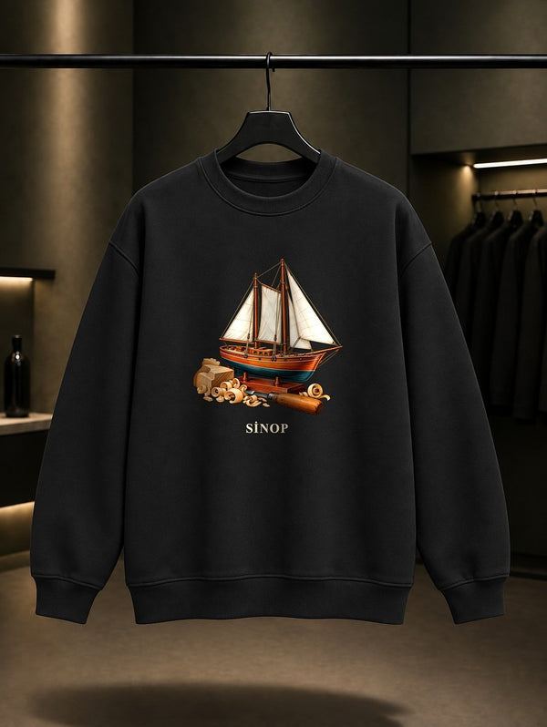 Sinop Kotra Maket baskılı siyah sweatshirt