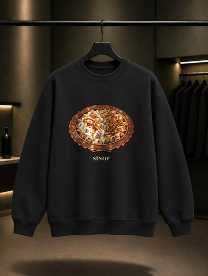 Sinop Mantısı baskılı siyah sweatshirt