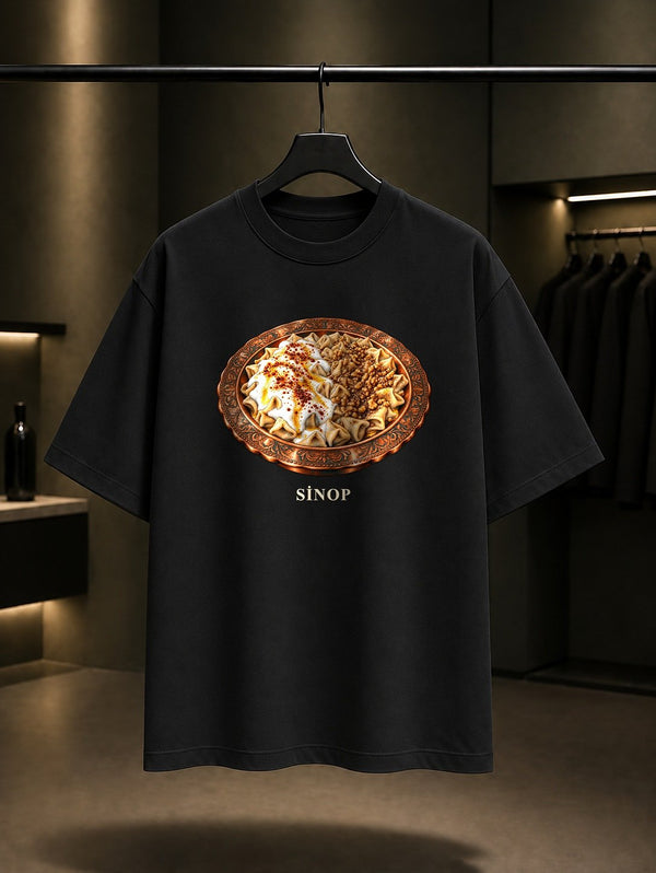 Sinop Mantısı baskılı siyah t-shirt