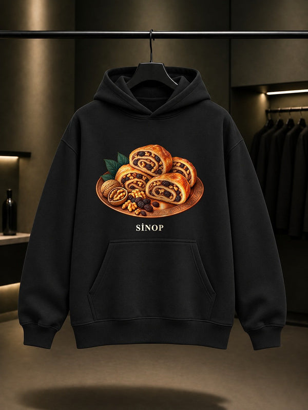 Sinop Nokulu baskılı siyah kapüşonlu sweatshirt