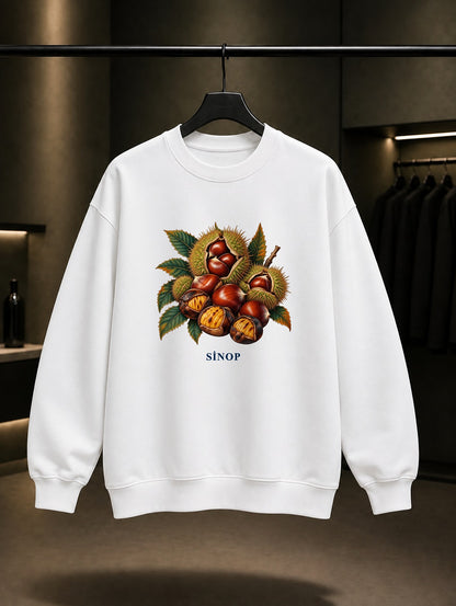 Sinop Kestane baskılı beyaz sweatshirt