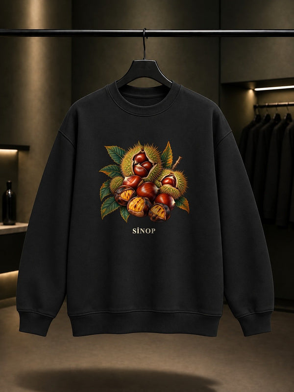 Sinop Kestane baskılı siyah sweatshirt