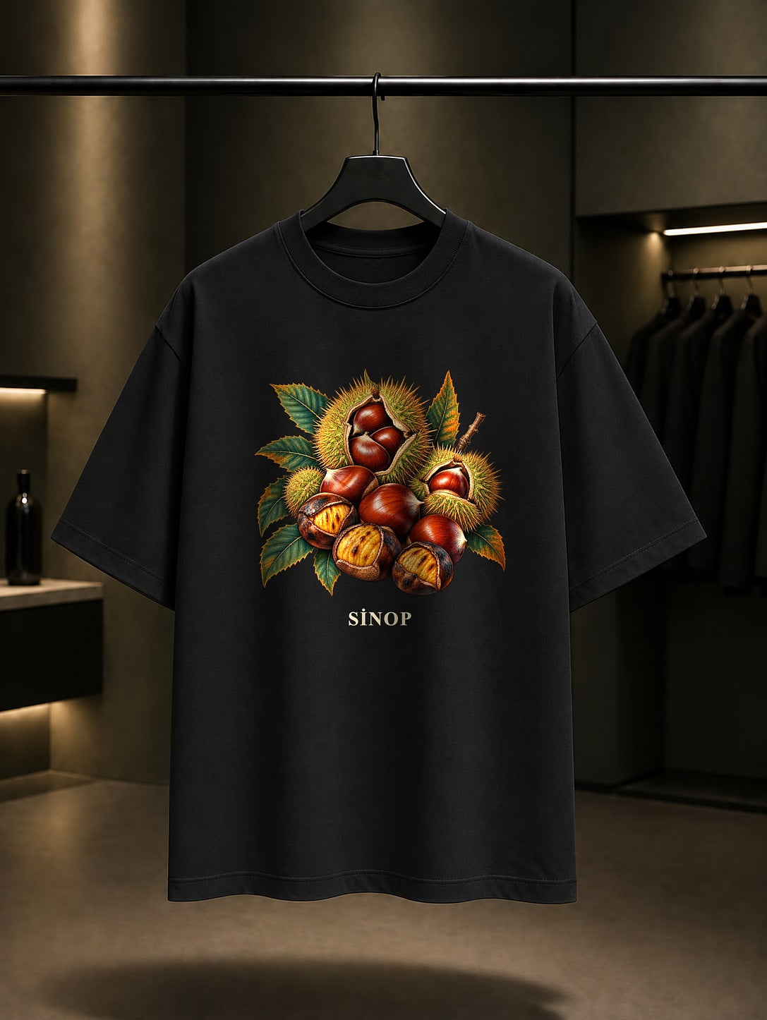 Sinop Kestane baskılı siyah t-shirt