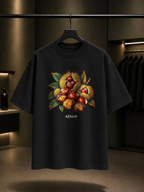 Sinop Kestane baskılı siyah t-shirt