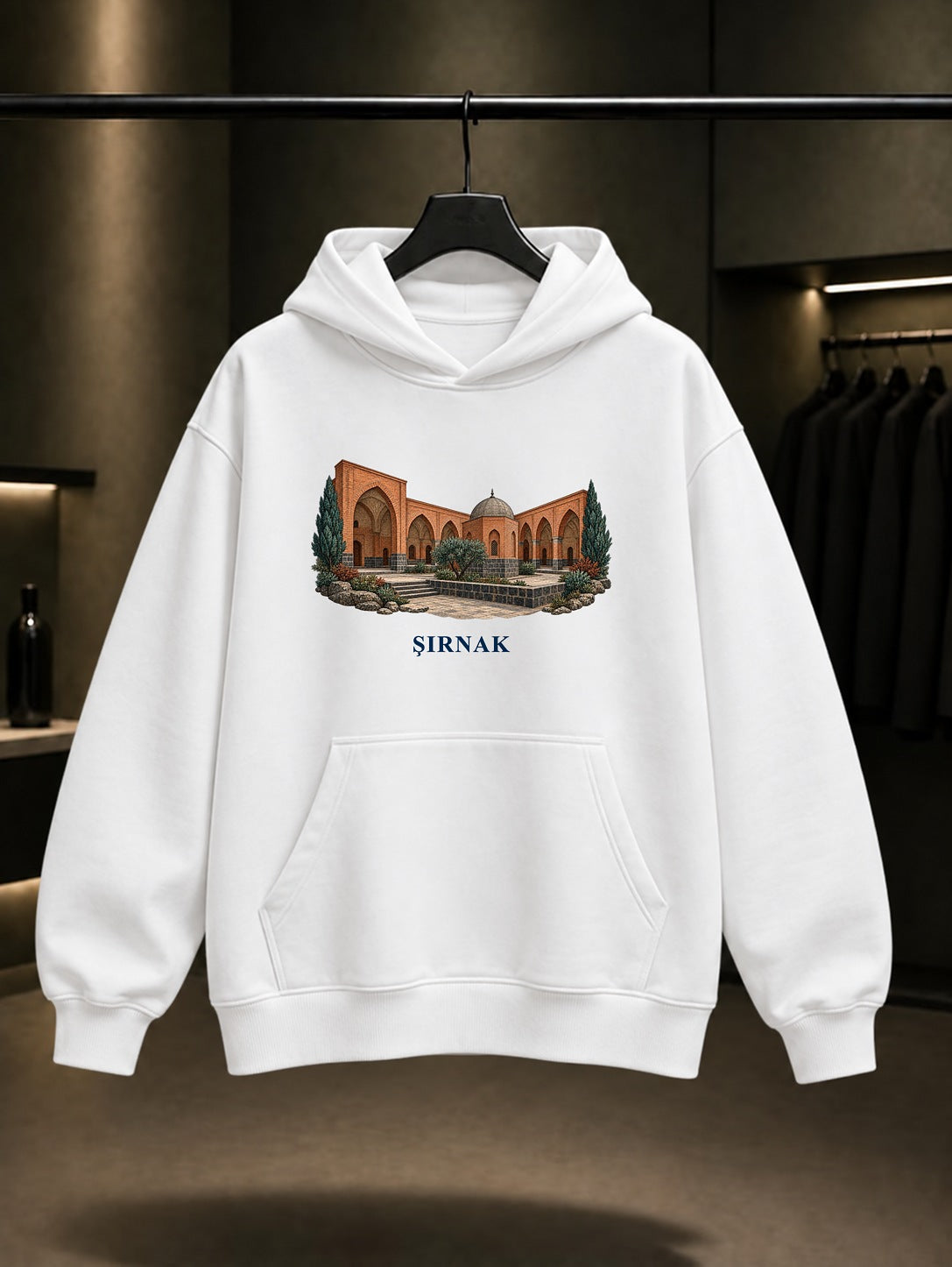 Şırnak Kırmızı Medrese baskılı beyaz kapüşonlu sweatshirt