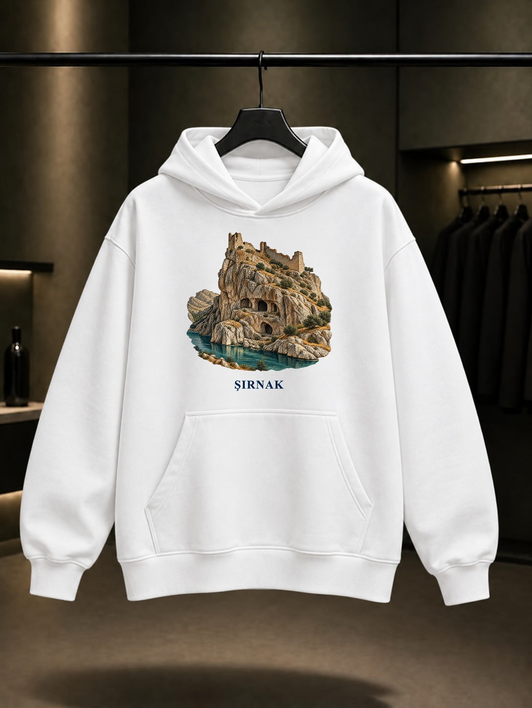 Şırnak Finik Kalesi baskılı beyaz kapüşonlu sweatshirt