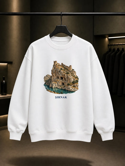 Şırnak Finik Kalesi baskılı beyaz sweatshirt