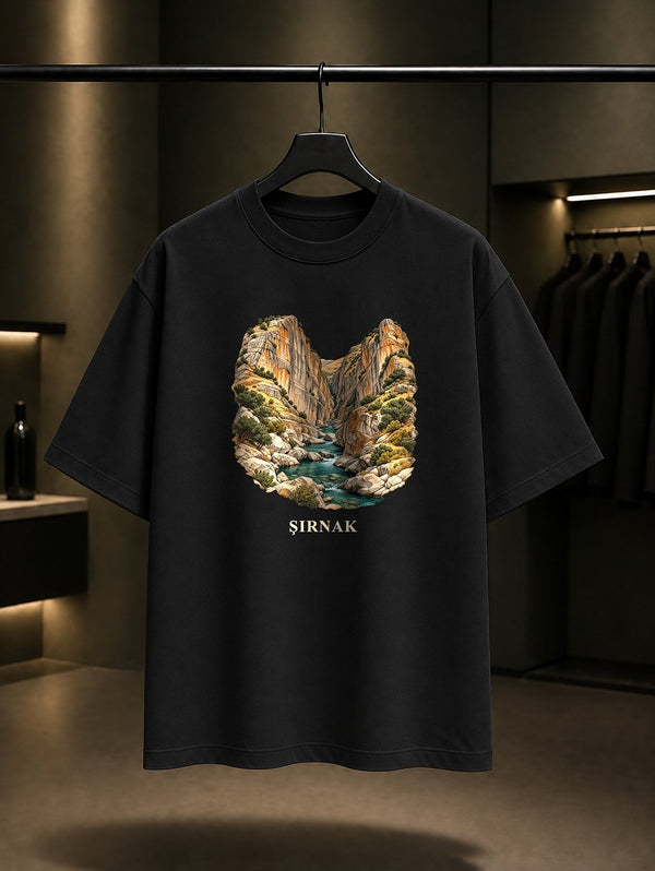 Şırnak Kasrik Boğazı baskılı siyah t-shirt