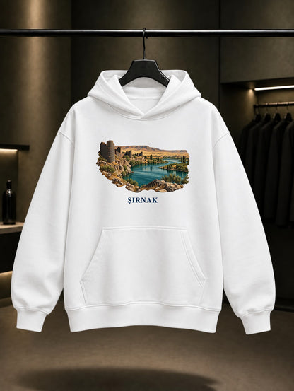 Şırnak Dicle Cizre baskılı beyaz kapüşonlu sweatshirt