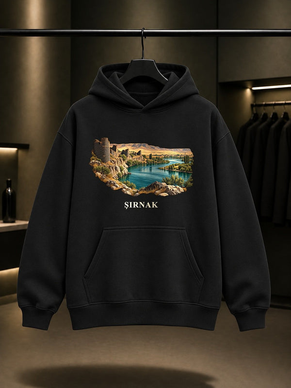 Şırnak Dicle Cizre baskılı siyah kapüşonlu sweatshirt