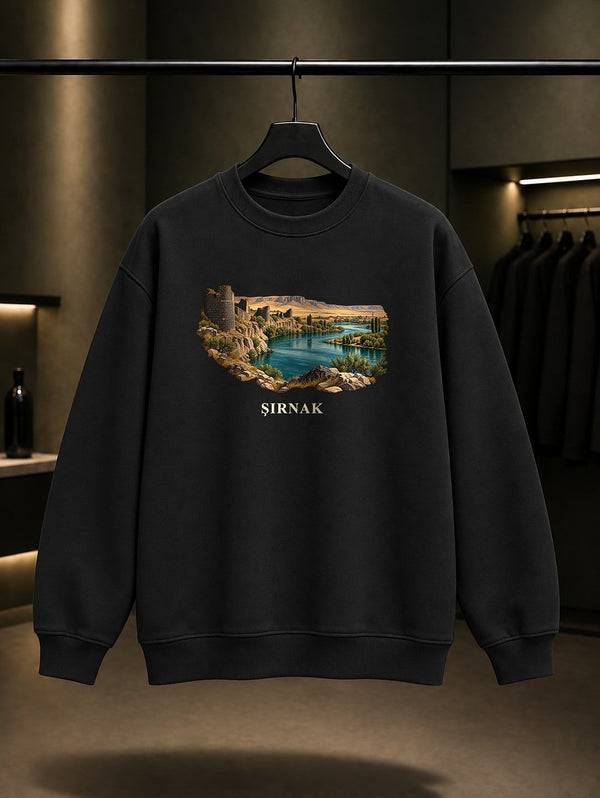 Şırnak Dicle Cizre baskılı siyah sweatshirt