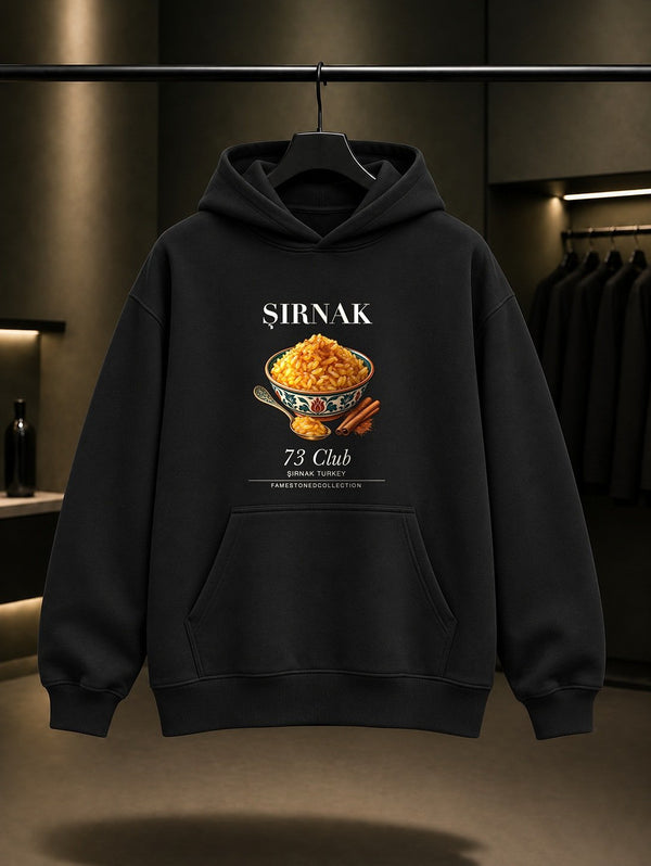 Şırnak Birinzer 73 Club baskılı siyah kapüşonlu sweatshirt