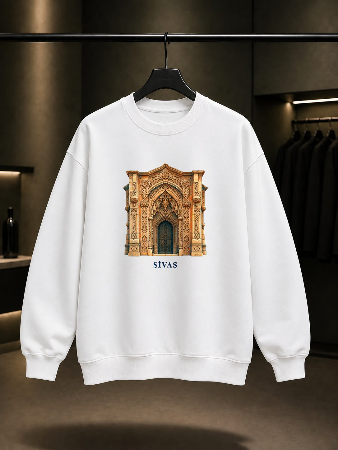Sivas Divriği Taçkapı baskılı beyaz sweatshirt