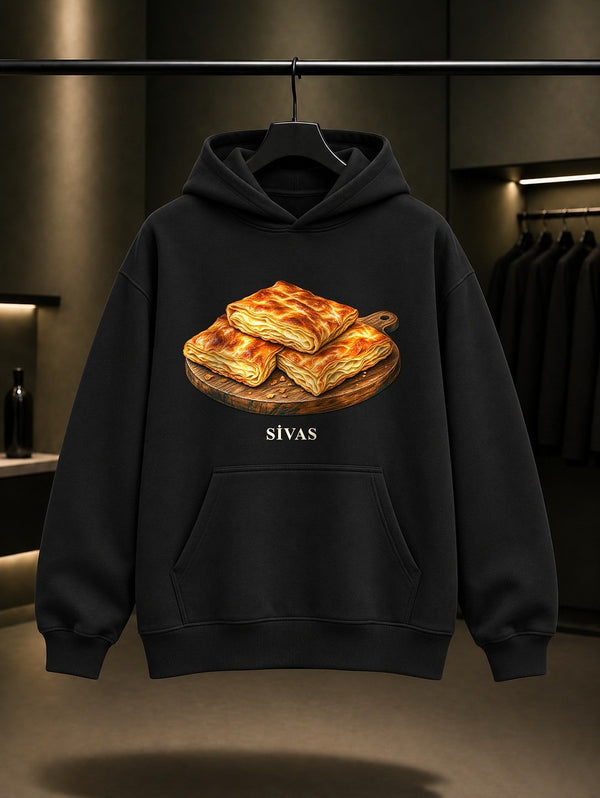 Sivas Katmeri baskılı siyah kapüşonlu sweatshirt