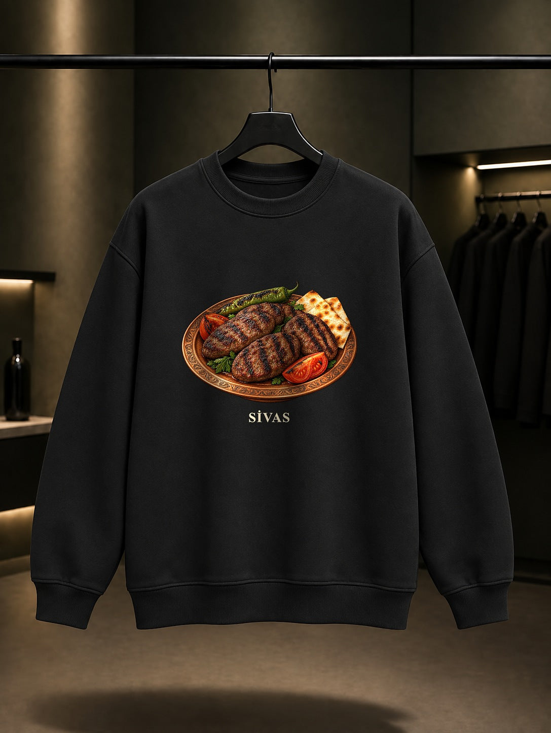 Sivas Köftesi baskılı siyah sweatshirt