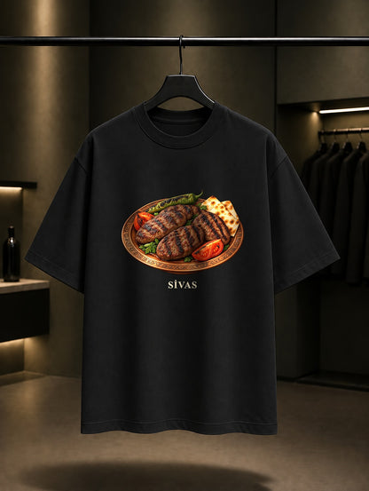 Sivas Köftesi baskılı siyah t-shirt