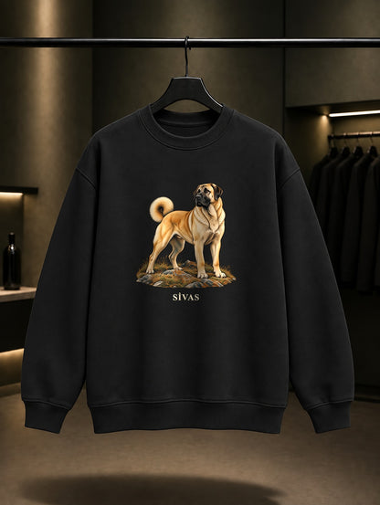 Sivas Kangal Köpeği baskılı siyah sweatshirt