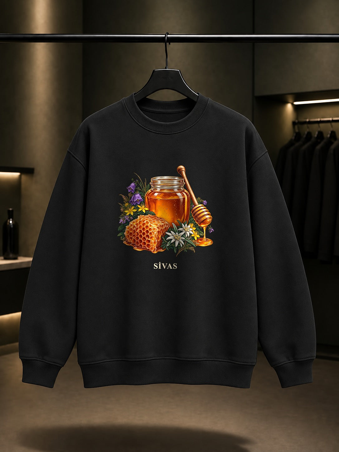 Sivas Balı baskılı siyah sweatshirt