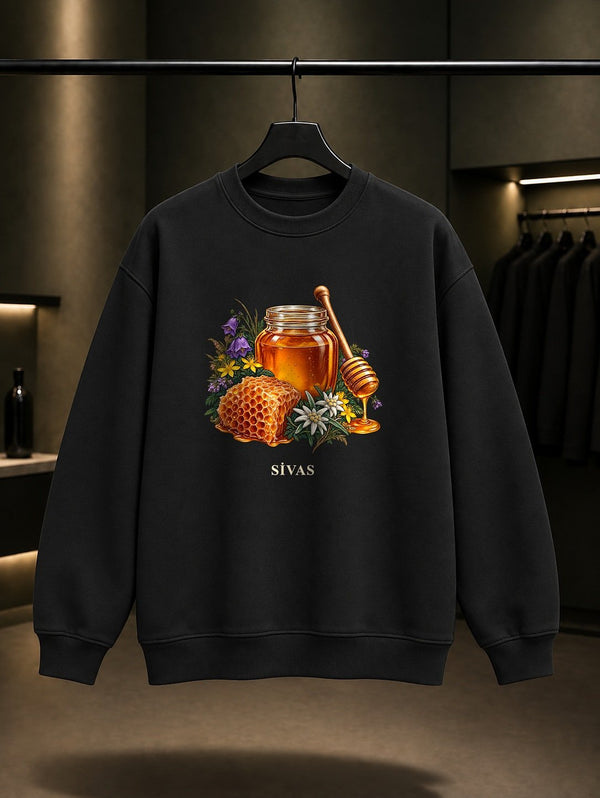 Sivas Balı baskılı siyah sweatshirt