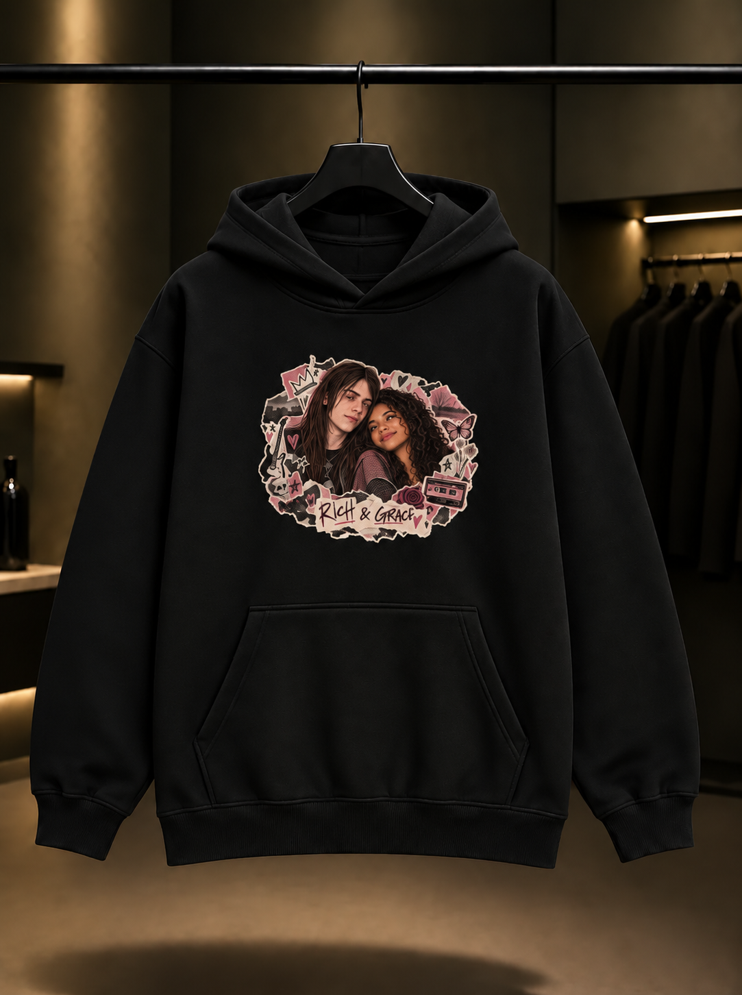 Skins Rich & Grace — Collage Kapüşonlu Sweatshirt — Siyah