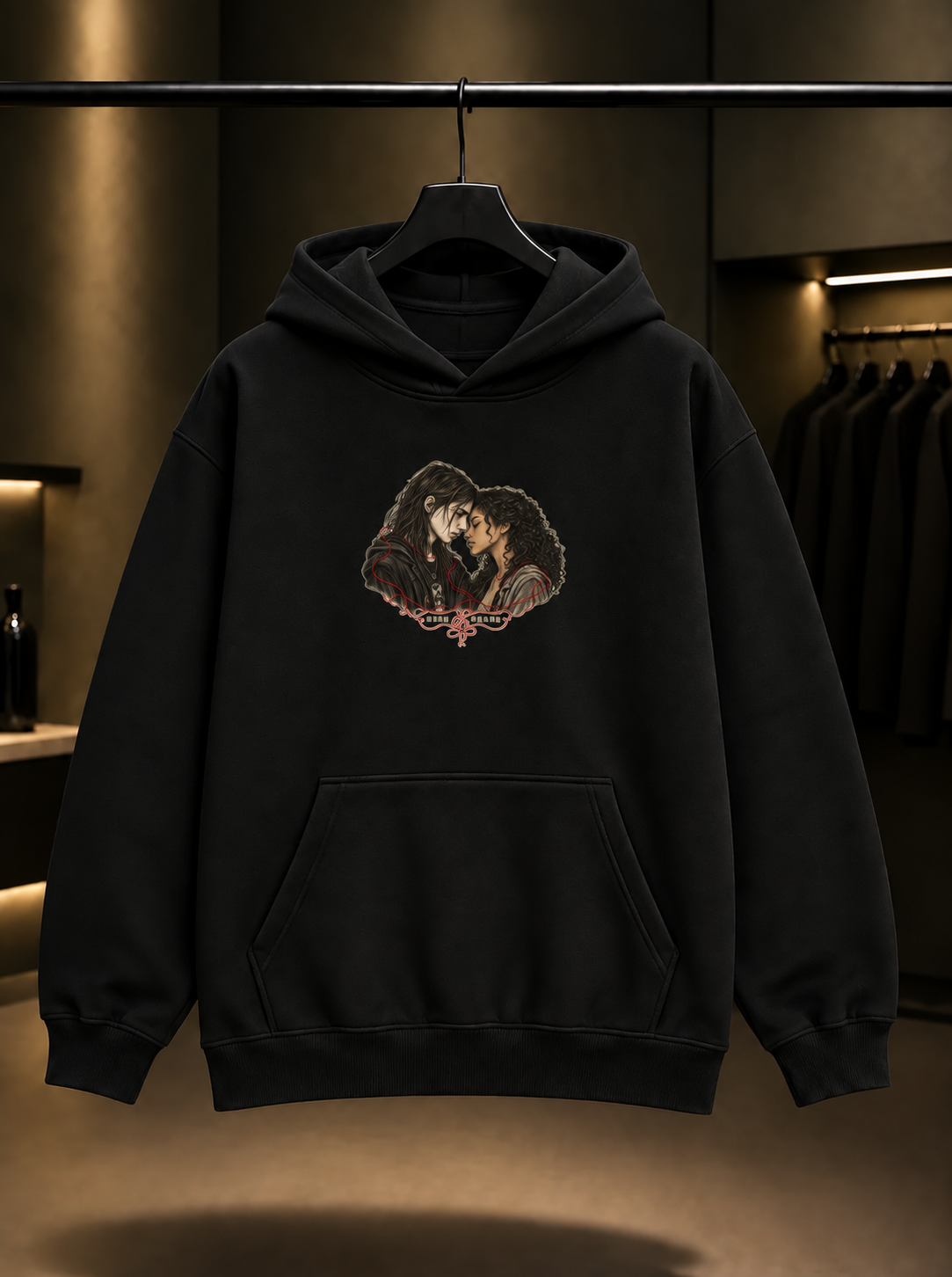 Skins Rich & Grace — Linework Kapüşonlu Sweatshirt — Siyah
