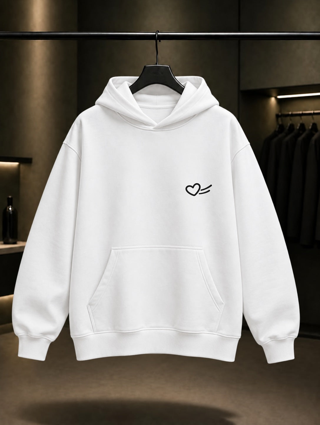 Kayan Dilek Minimal Baskılı Unisex %100 Pamuk Kapüşonlu Sweatshirt — Beyaz