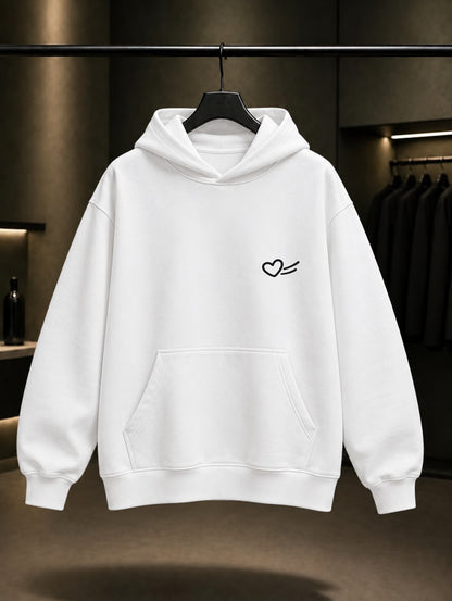 Kayan Dilek Minimal Baskılı Unisex %100 Pamuk Kapüşonlu Sweatshirt — Beyaz
