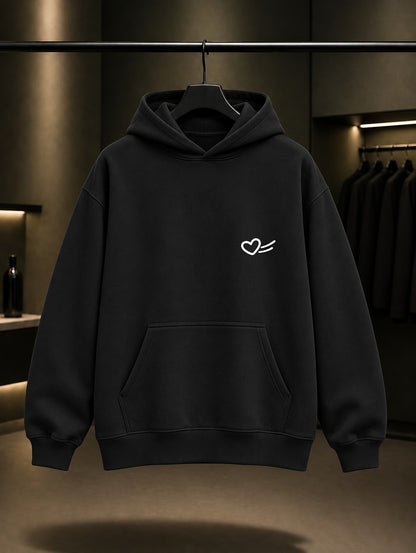 Kayan Dilek Minimal Baskılı Unisex %100 Pamuk Kapüşonlu Sweatshirt — Siyah