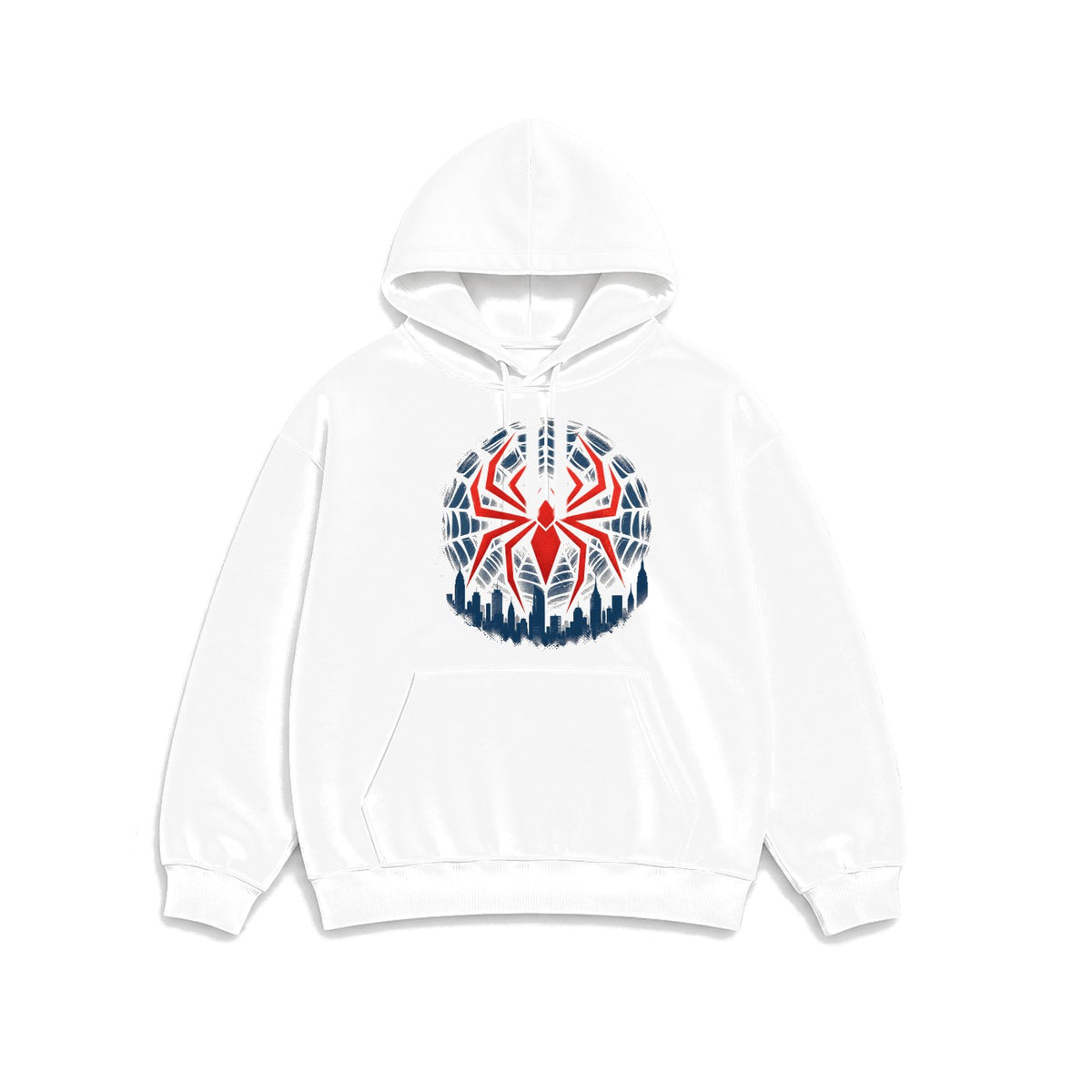 Örümcek Ağı Şehir Amblemi baskılı beyaz kapüşonlu sweatshirt