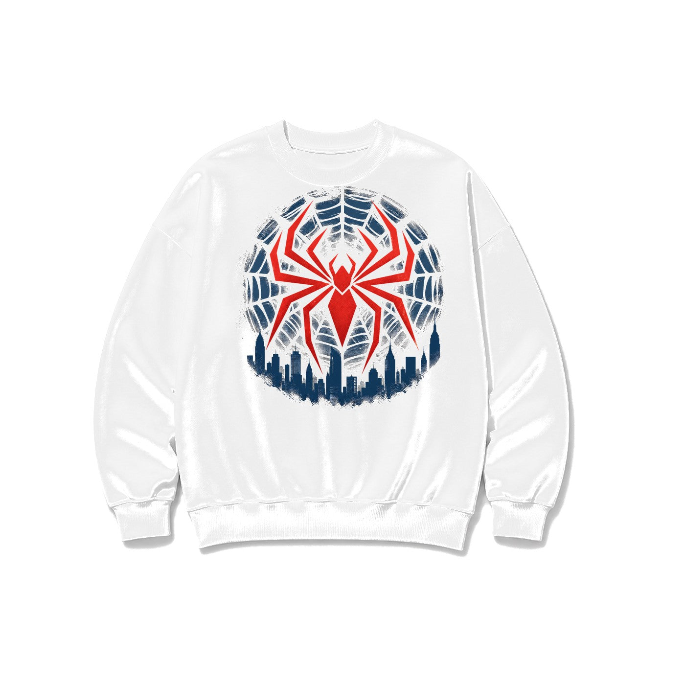 Örümcek Ağı Şehir Amblemi baskılı beyaz sweatshirt