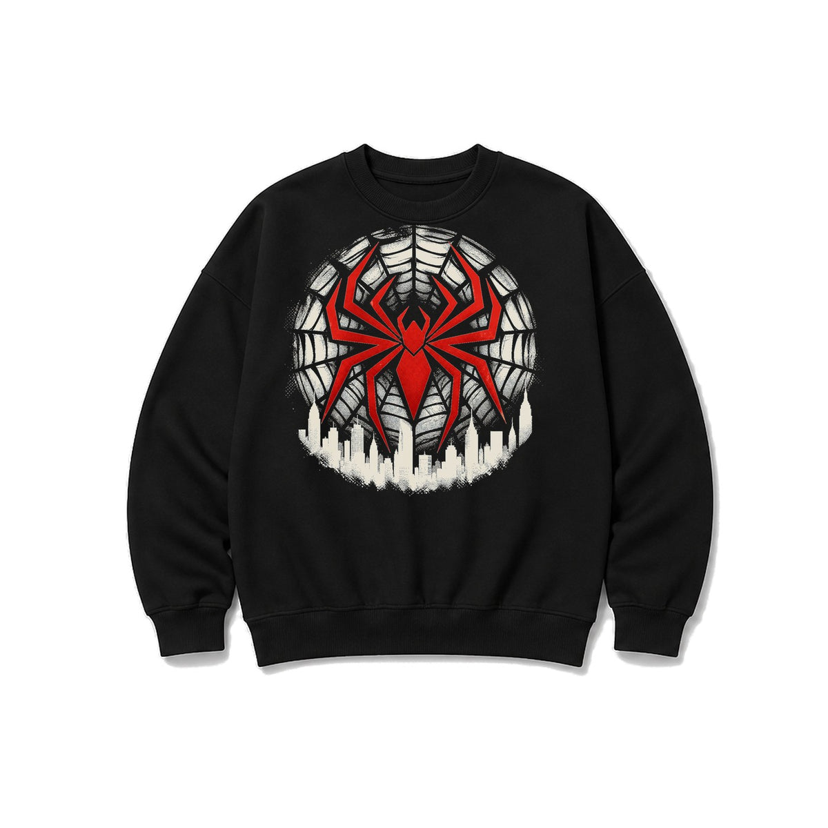 Örümcek Ağı Şehir Amblemi baskılı siyah sweatshirt