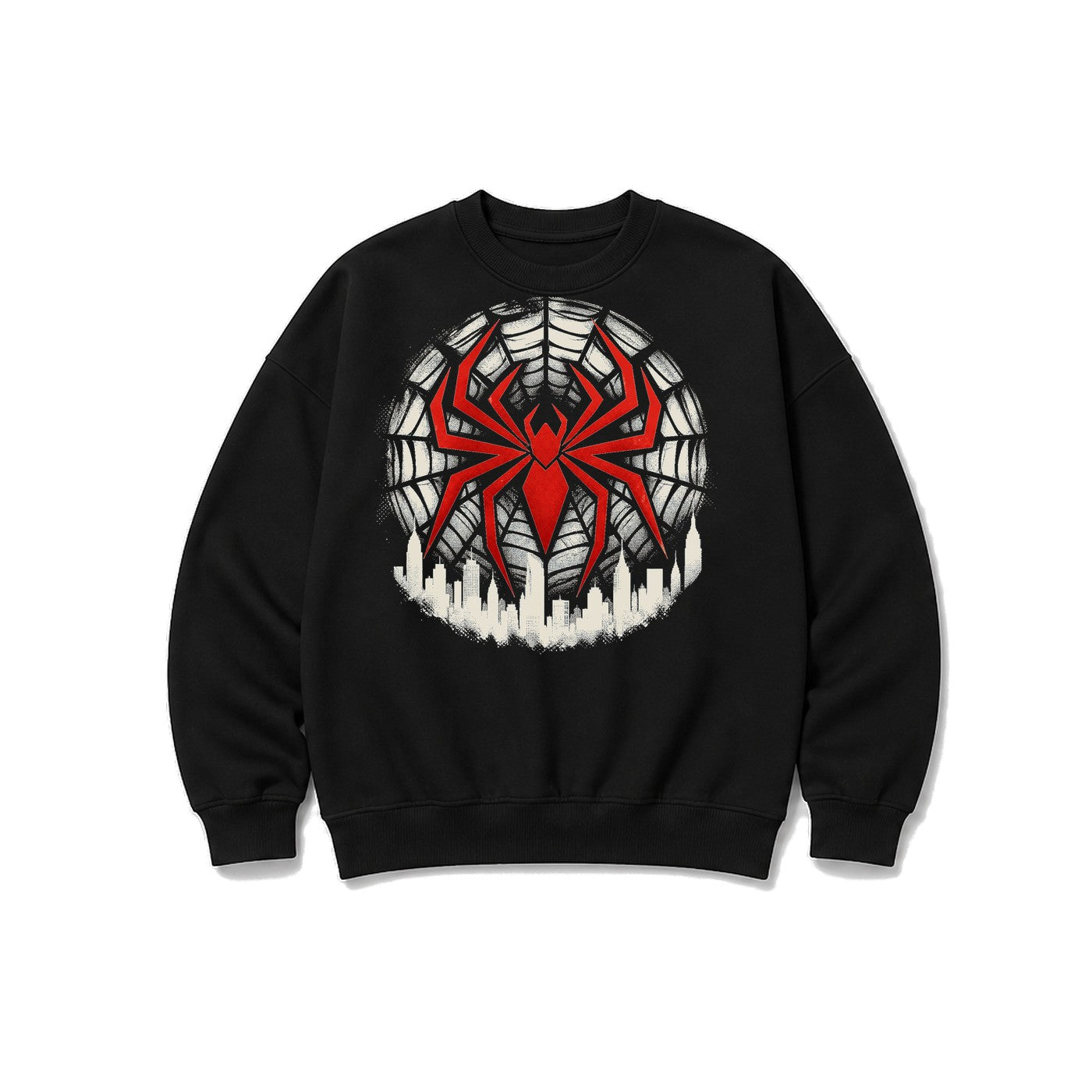 Örümcek Ağı Şehir Amblemi baskılı siyah sweatshirt