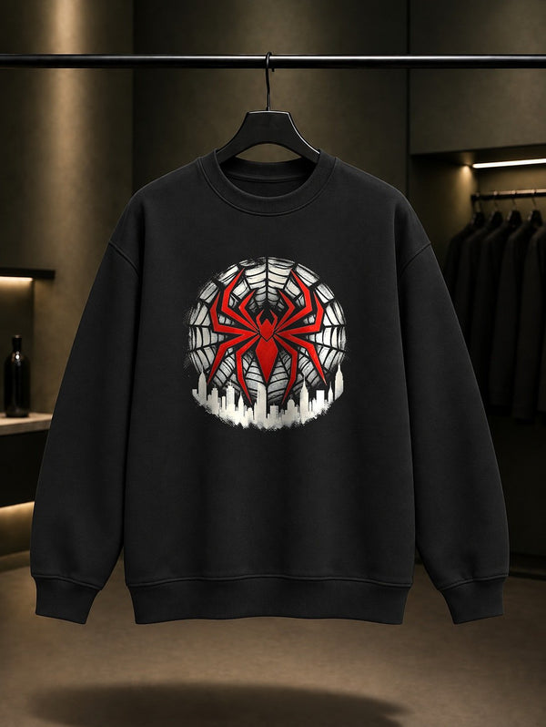Örümcek Ağı Şehir Amblemi baskılı siyah sweatshirt
