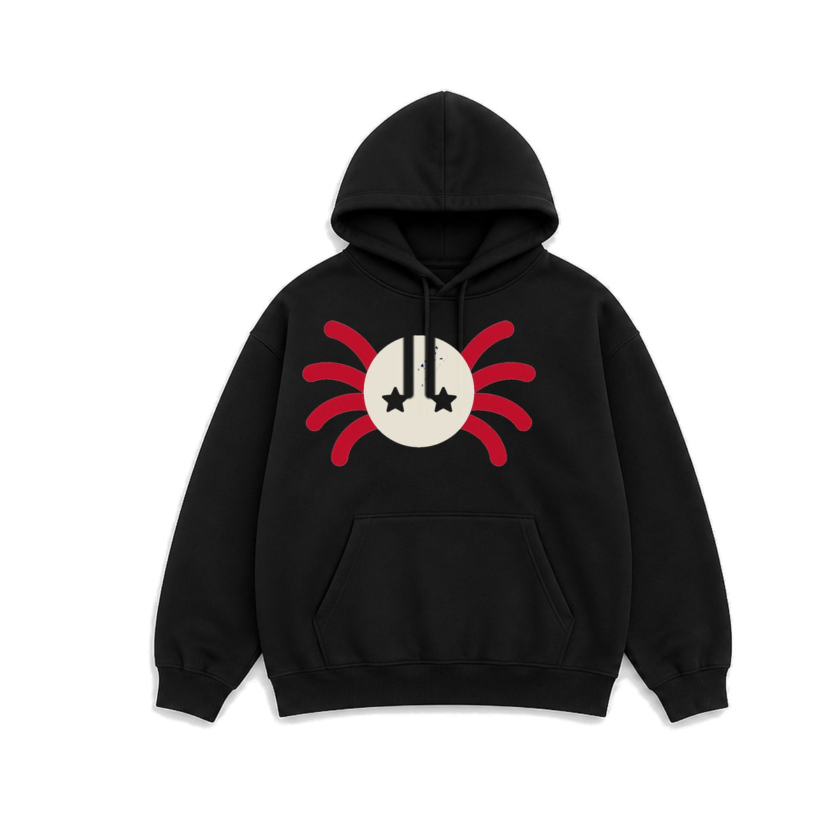 Yıldız Gözlü Örümcek baskılı siyah kapüşonlu sweatshirt