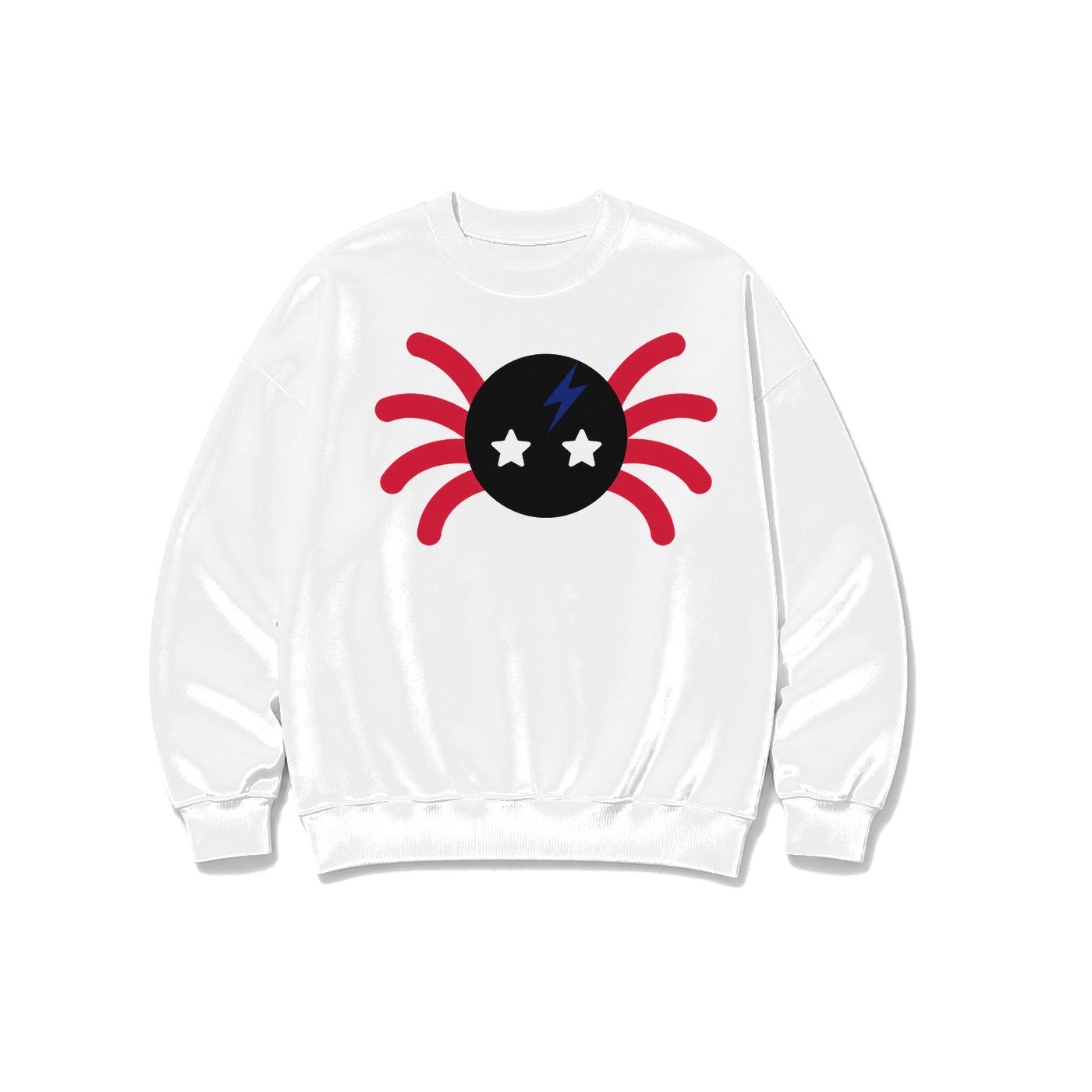 Yıldız Gözlü Örümcek baskılı beyaz sweatshirt