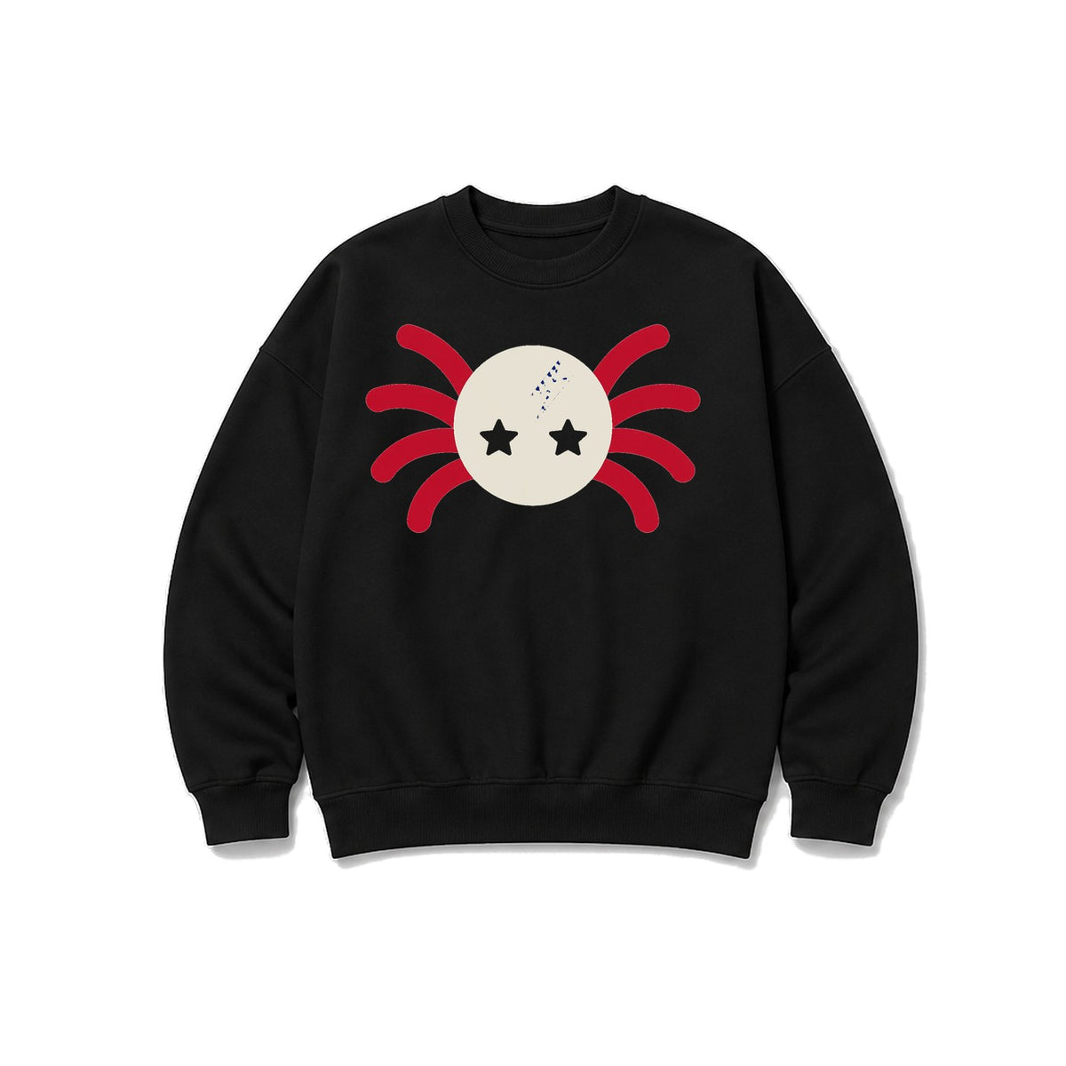 Yıldız Gözlü Örümcek baskılı siyah sweatshirt